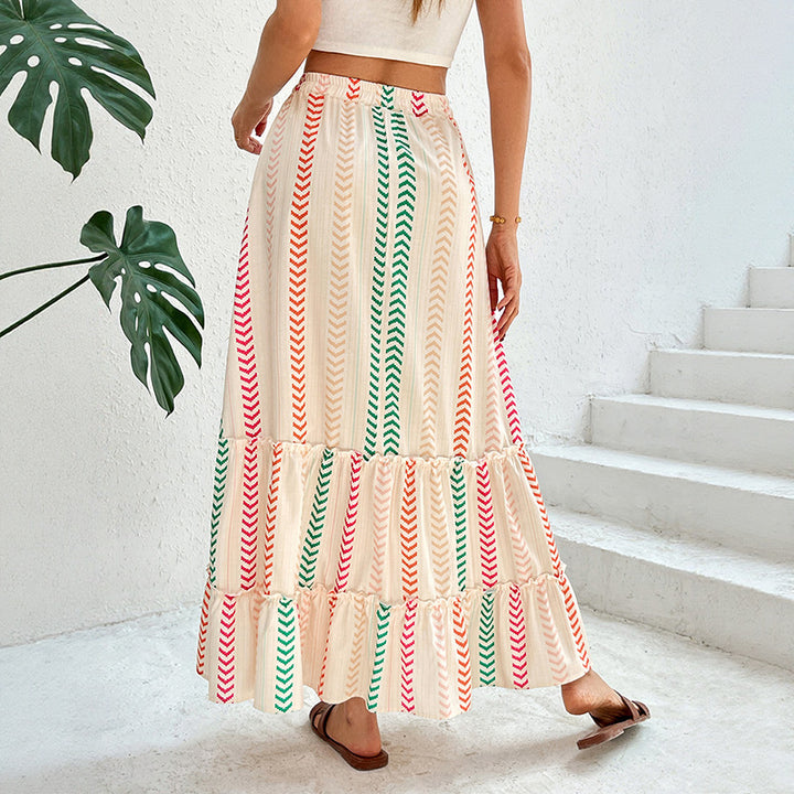 Women Long Skirt with Multicolored Stripes Mune Fashion
