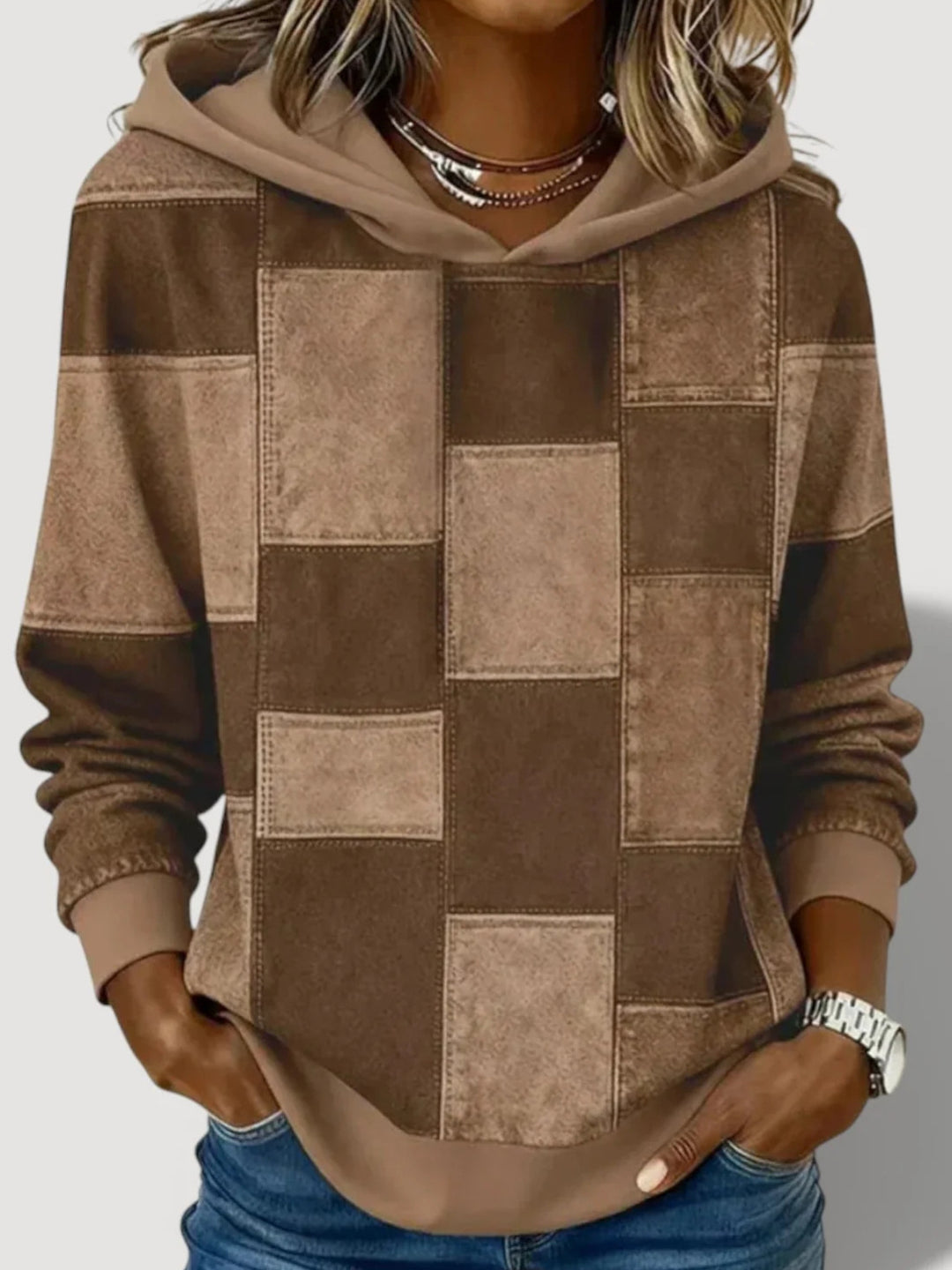 Women's Fashion Hoodie with Patchwork Design