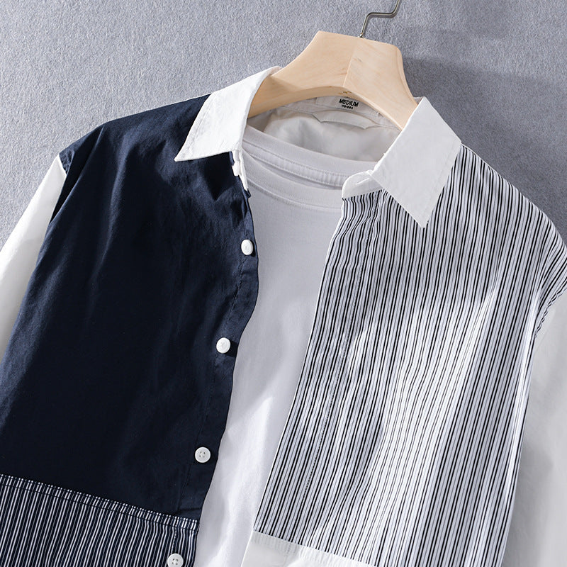 Men's Contrasted Patchwork Shirt with Block and Pinstripes Mune Fashion