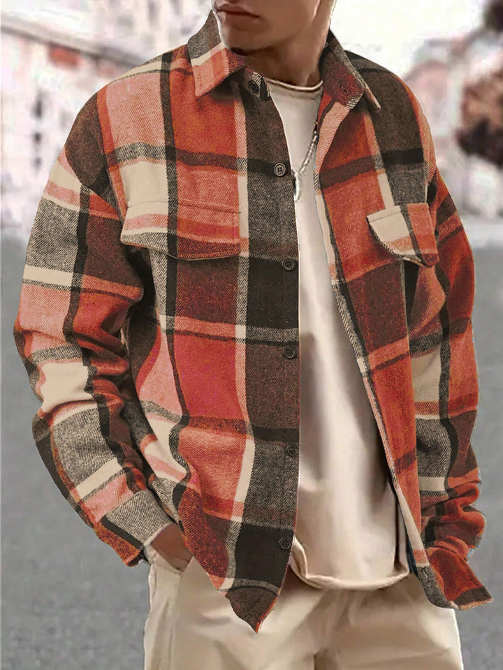 Men's oversized check shirt jacket made of soft flannel with patch chest pockets Mune Fashion