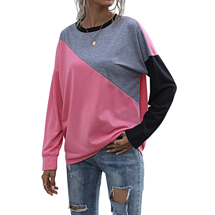 Women's Casual Color Block Sweatshirt with Diagonal Split and Raglan Sleeves Mune Fashion