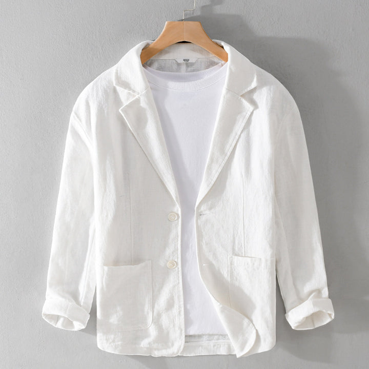Men's casual linen blazer with classic button placket and patch pockets Mune Fashion