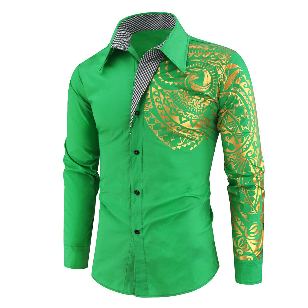 Men's narrow-cut shirt with Polynesian print, contrast collar and sleeve motif Mune Fashion