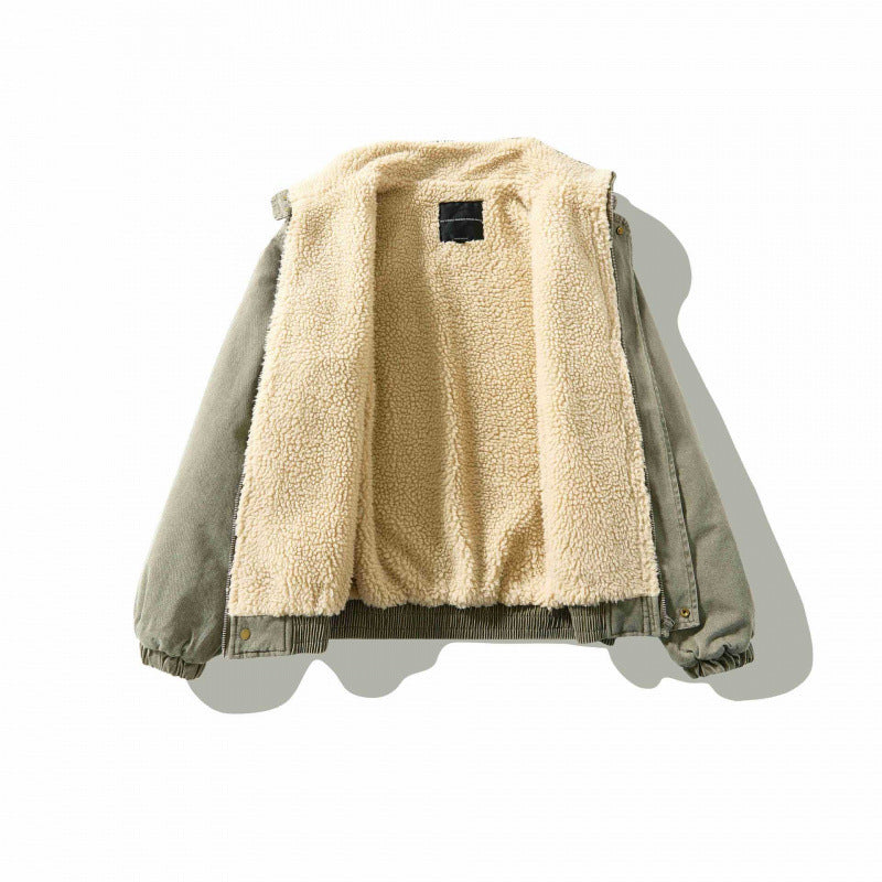 Unisex Loose-Fitting Canvas Utility Jacket with Standing Collar, Flap Pockets and Elastic Hem Mune Fashion