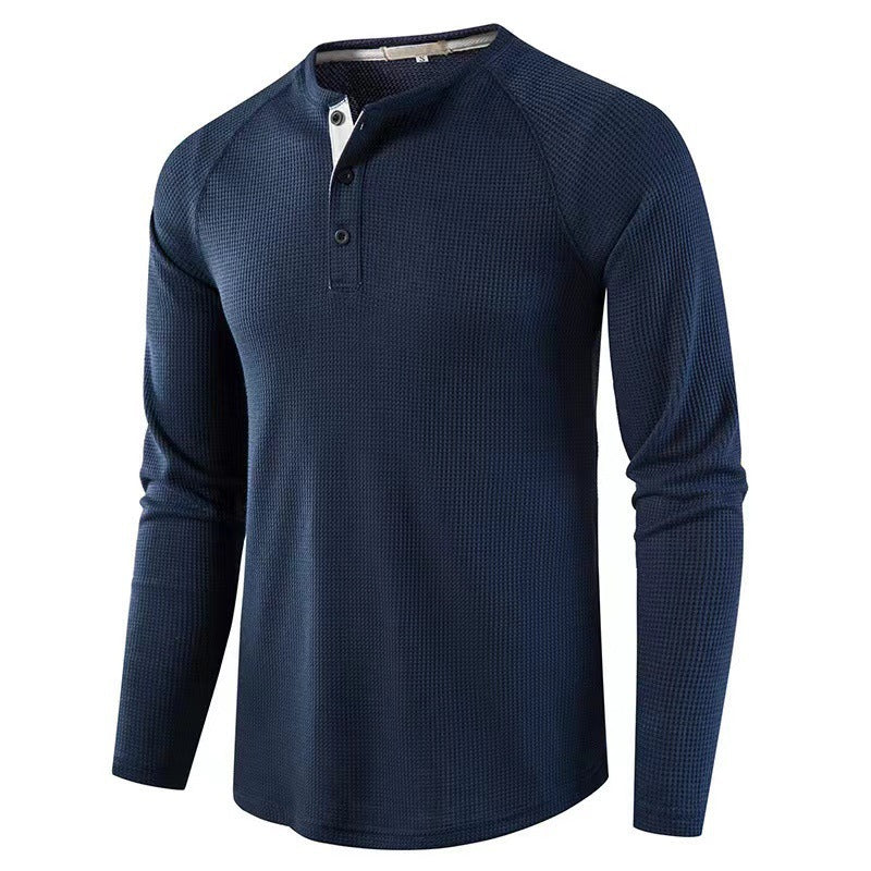 Men's structured henley long-sleeve shirt with waffle texture, half-button placket, and raglan sleeves Mune Fashion