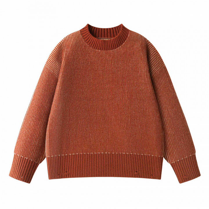 Unisex Oversize Knit Sweater with Round Neck, Ribbed Texture and Extended Hem Mune Fashion