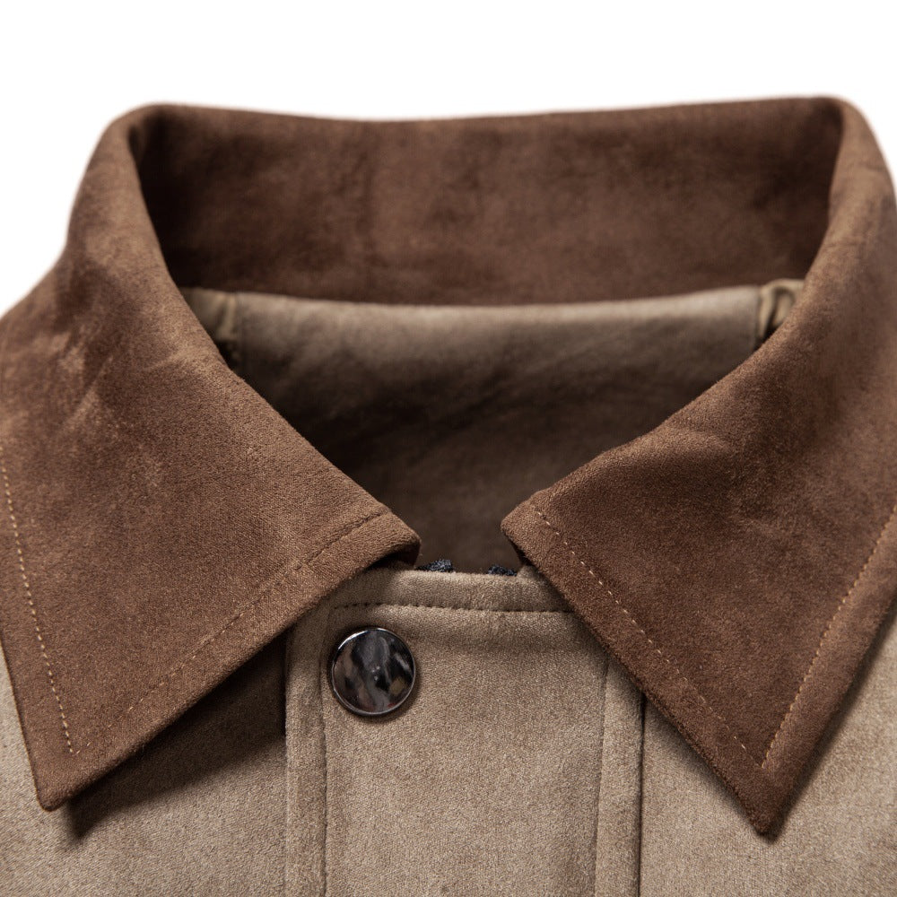 Men's suede leather jacket in field style with corduroy collar and patch pockets Mune Fashion