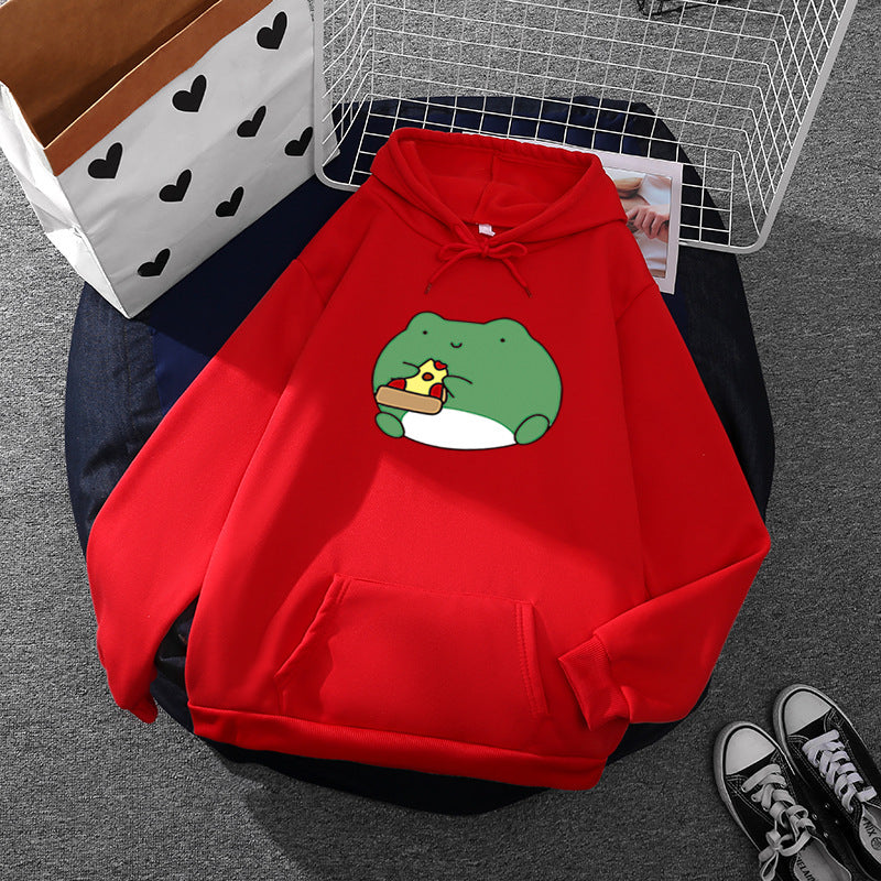 Women's cozy hoodie with kawaii frog pizza design and oversized relax fit Mune Fashion