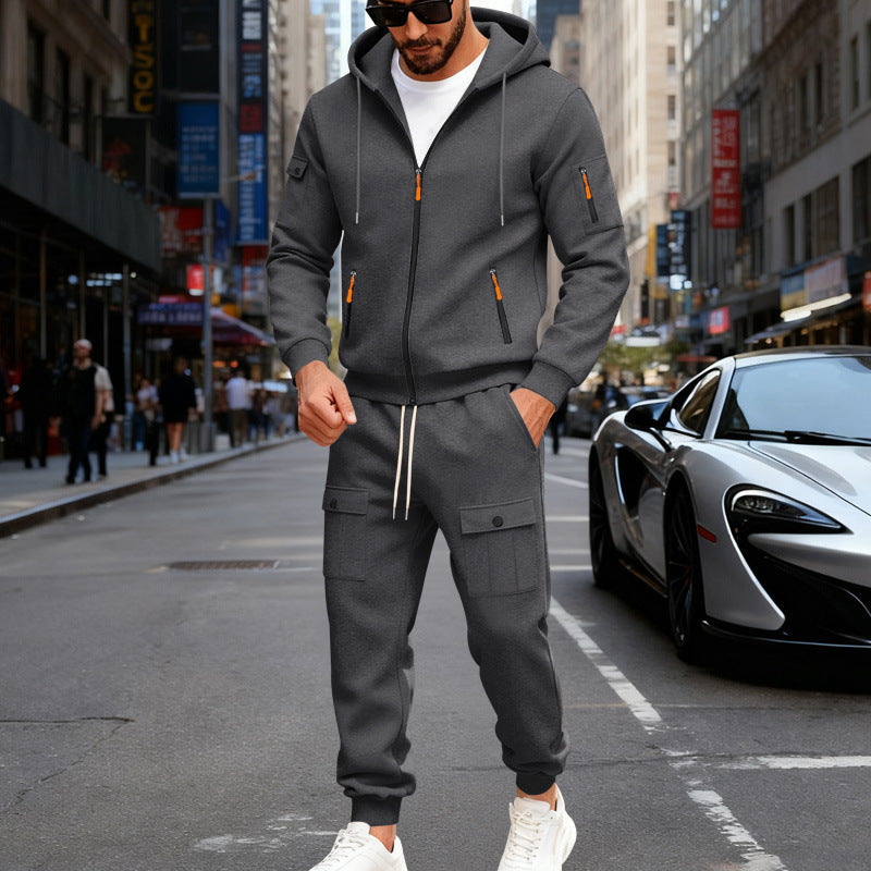 Men's urban hooded tracksuit made of cotton blend with cargo pockets and functional zippers Mune Fashion