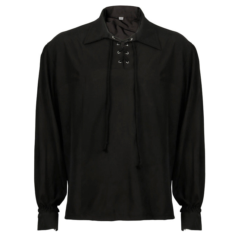 Men's casual short-sleeve shirt with laced V-neck, short stand-up collar, and soft cotton blend Mune Fashion