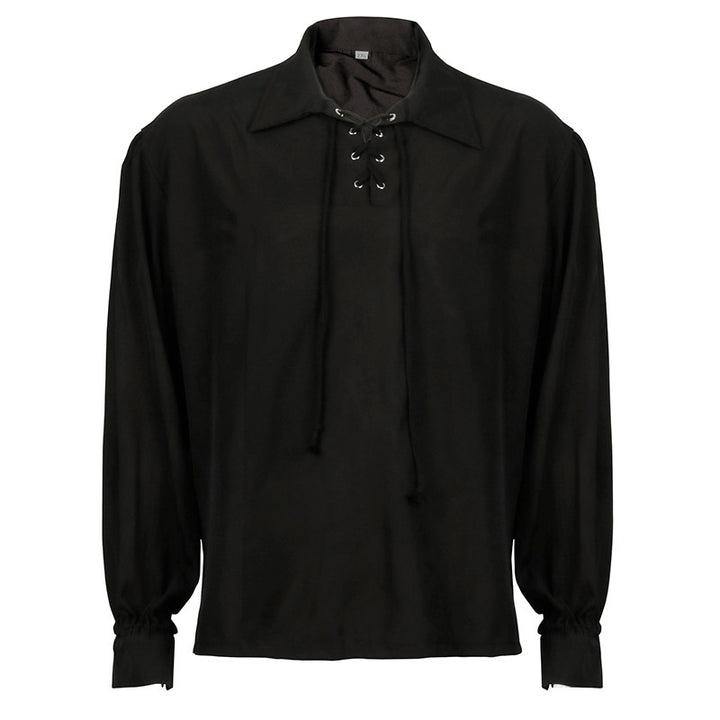 Men's casual short-sleeve shirt with laced V-neck, short stand-up collar, and soft cotton blend Mune Fashion