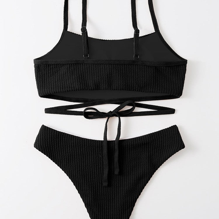 Women's Triangle Bikini Set with Adjustable Straps and Laced Detail Mune Fashion