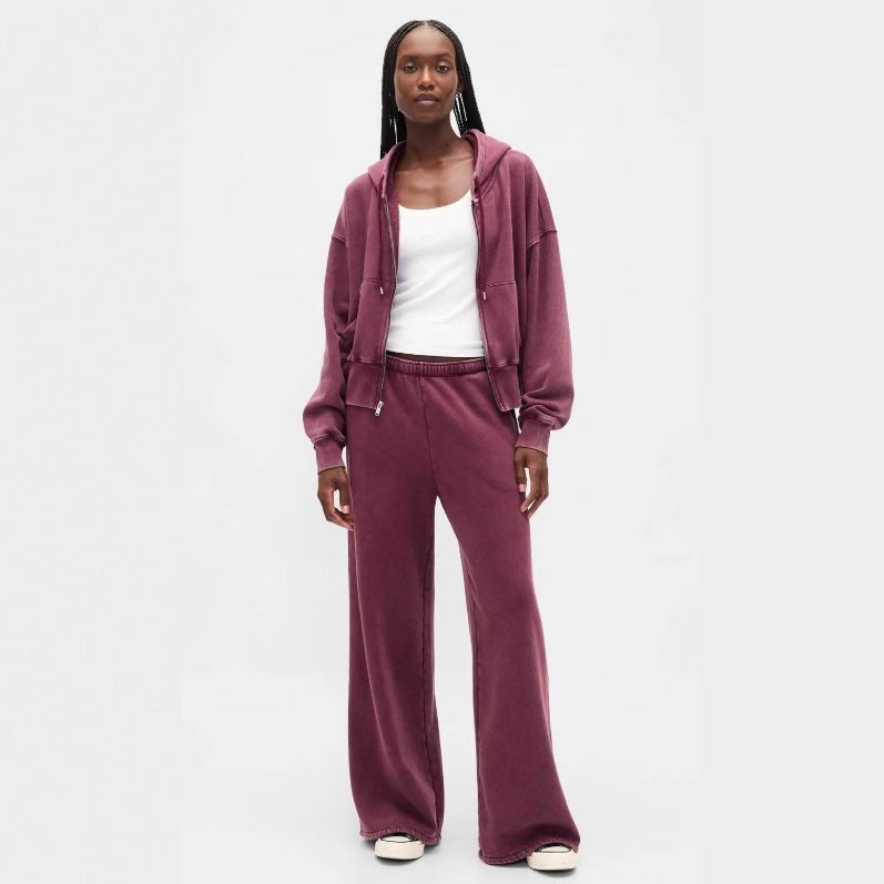 Women's two-piece terry loungewear set with zip hooded jacket and wide-cut jogging pants Mune Fashion