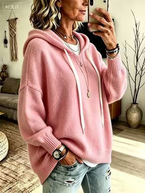 Women Oversize Hoodie Sweater made of fine knit with ribbed cuffs Mune Fashion