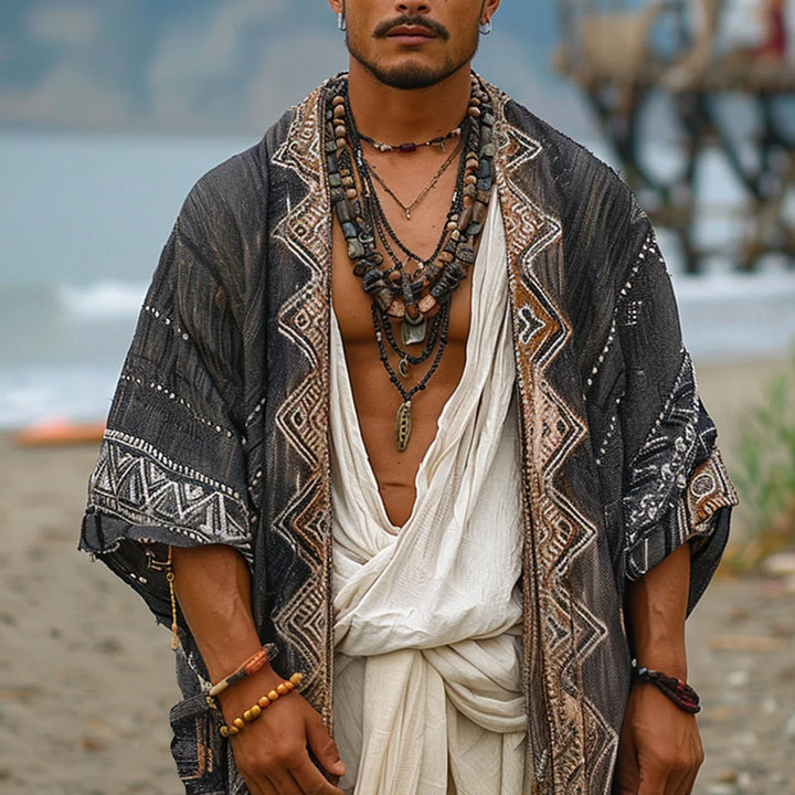 Men's Lightweight Boho Kimono Coat with Ethno Embroidery Mune Fashion