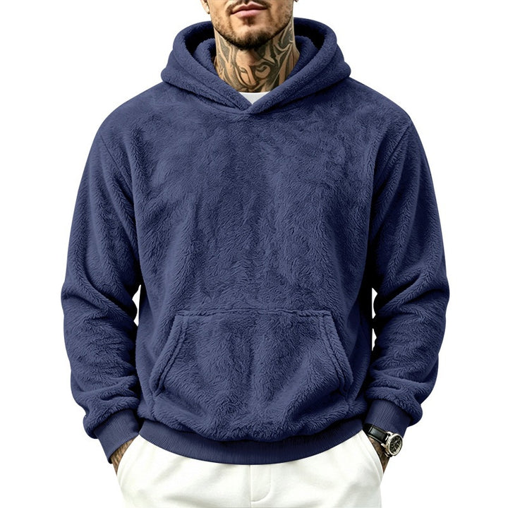Men's Cozy Fleece Hoodie with Kangaroo Pocket and Ribbed Hem Mune Fashion