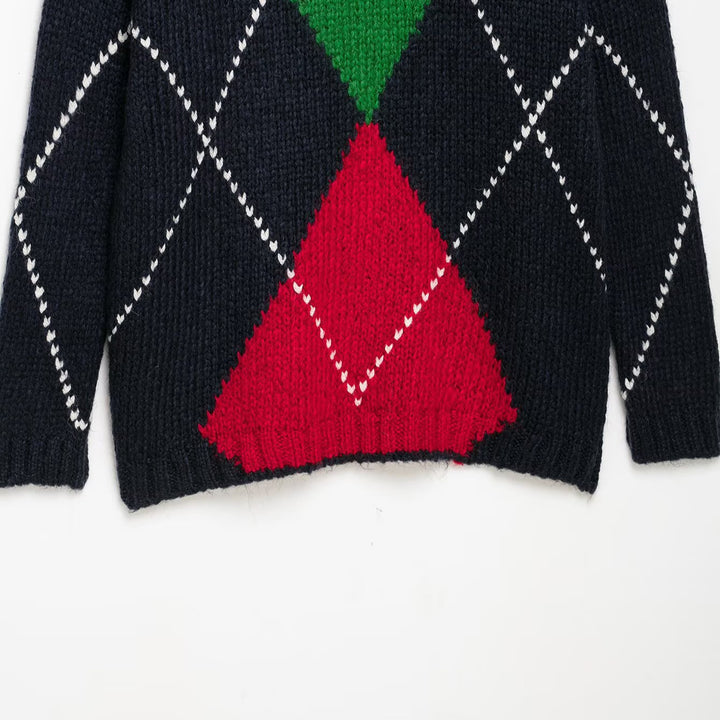 Women's chunky knit sweater with argyle pattern and oversized cut Mune Fashion