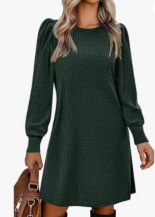 Women's knitted A-line knit dress with puff sleeves Mune Fashion