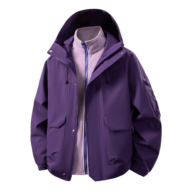Unisex two-layer softshell parka with removable fleece inner layer, hood, and utility pockets Mune Fashion