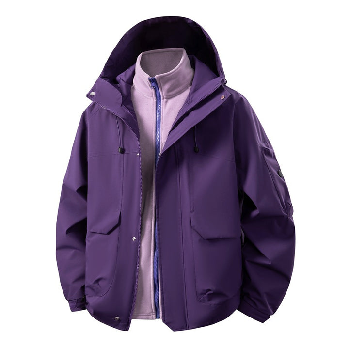 Unisex two-layer softshell parka with removable fleece inner layer, hood, and utility pockets Mune Fashion