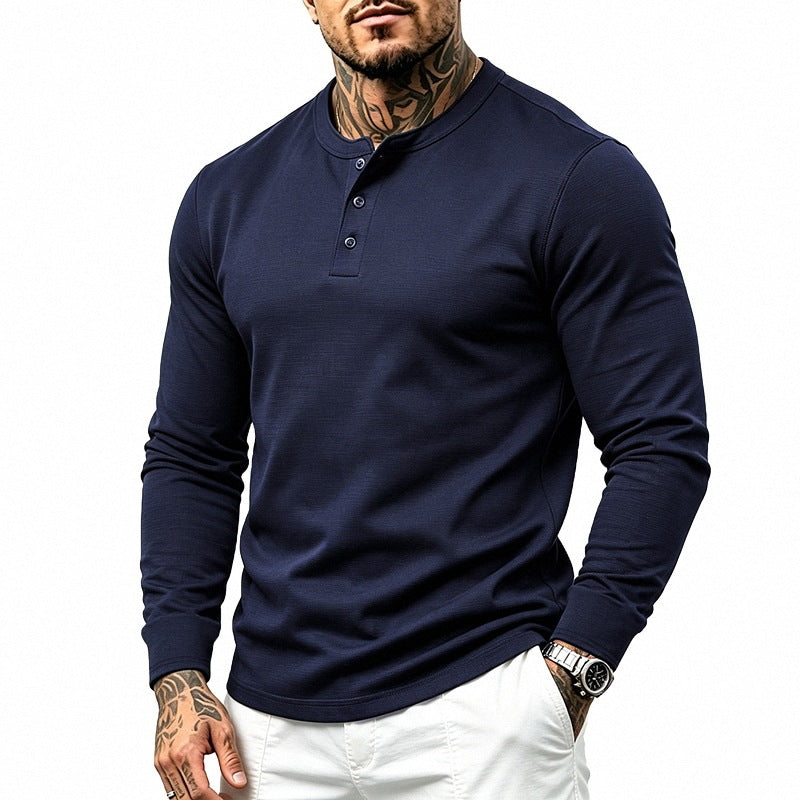 Men's Slim-Fit Thermal Long Sleeve with 3-Button Henley Neck Mune Fashion