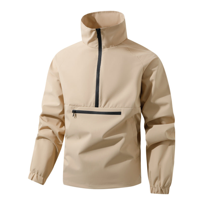 Men's Lightweight Water-Repellent Anorak with Half-Zip, High Stand Collar & Front Zipper Pocket Mune Fashion