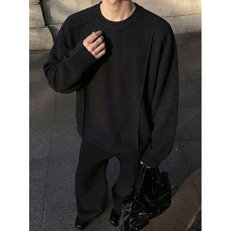 Men's Oversize Waffle Knit Sweater with Round Neck Mune Fashion