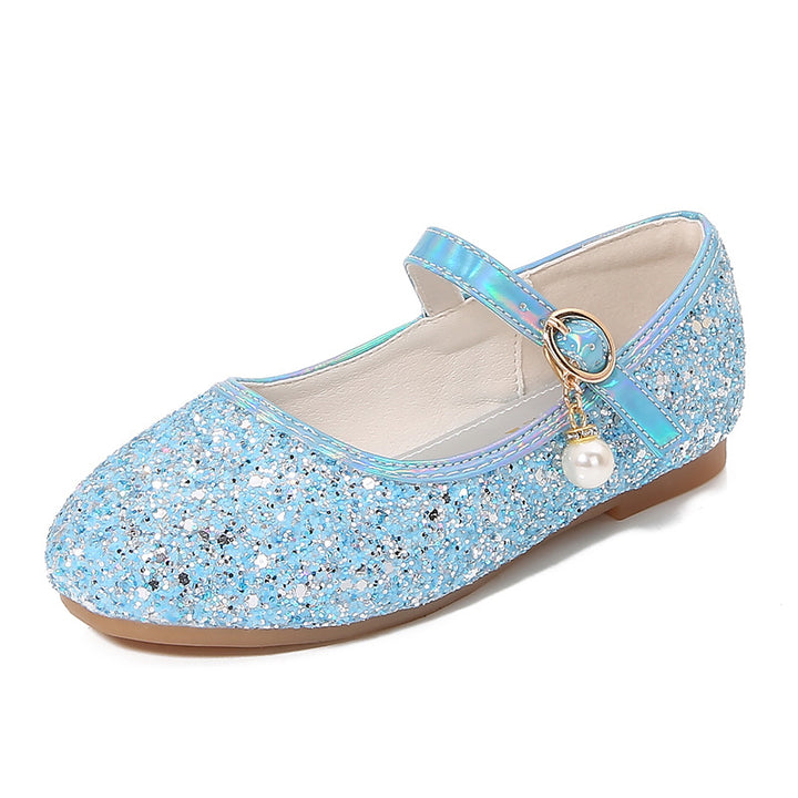 Girl Glittering Mary Jane Ballet Flats with Pearl Application Mune Fashion