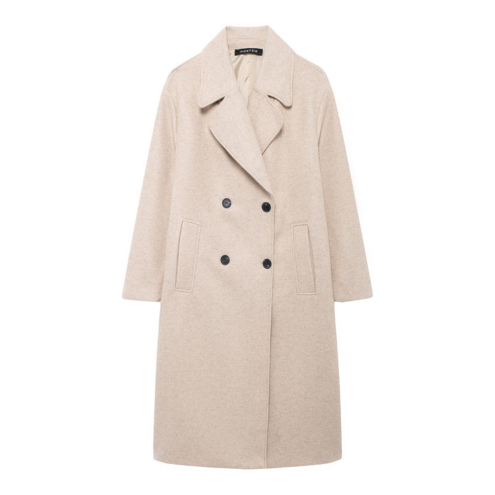 Women's Double-Breasted Wool Blend Coat with Oversized Cut and Lapel Collar Mune Fashion