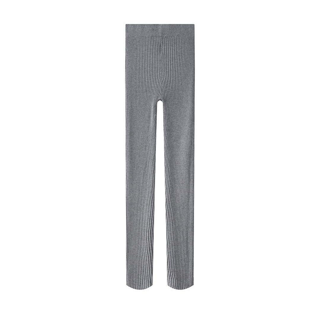 Women's Ribbed Thermal Leggings with High Waist and Knitted Cuffs Mune Fashion