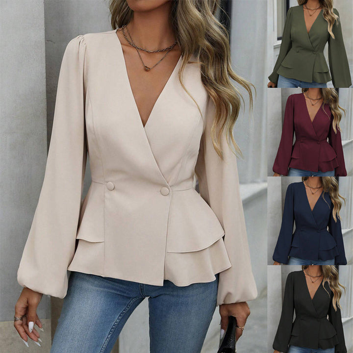 Women's tailored wrap blazer with peplum and balloon sleeves Mune Fashion