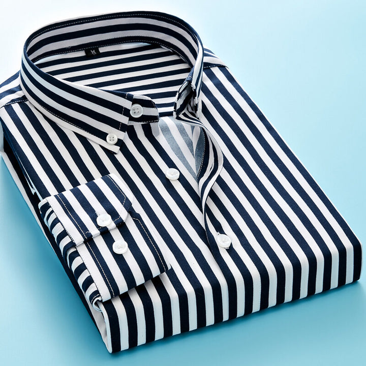 Men's striped business shirt with button-down collar, chest pocket and easy-care cotton blend Mune Fashion