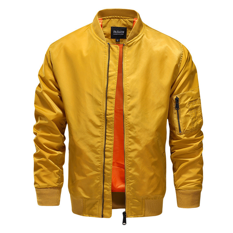 Men's Nylon Bomber Jacket in Aviator Style with Arm Pocket and Ribbed Cuffs Mune Fashion