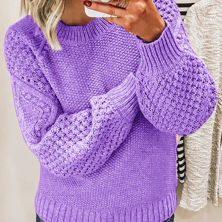 Women Chunky Knit Sweater with Cable Pattern and Balloon Sleeves Mune Fashion