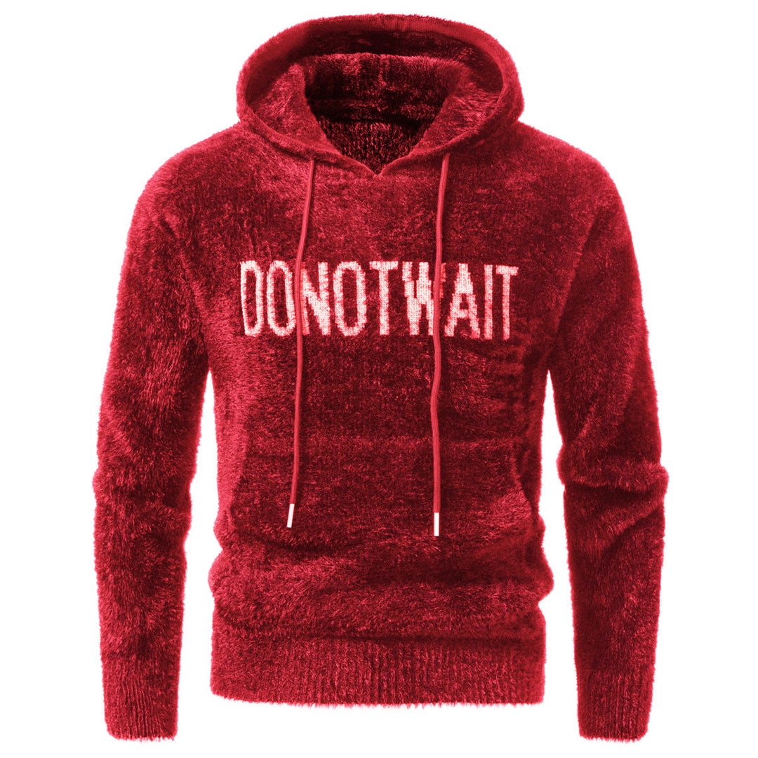 Men's Fluffy Hoodie made of Teddy Fleece with Statement Front Print and Kangaroo Pocket Mune Fashion
