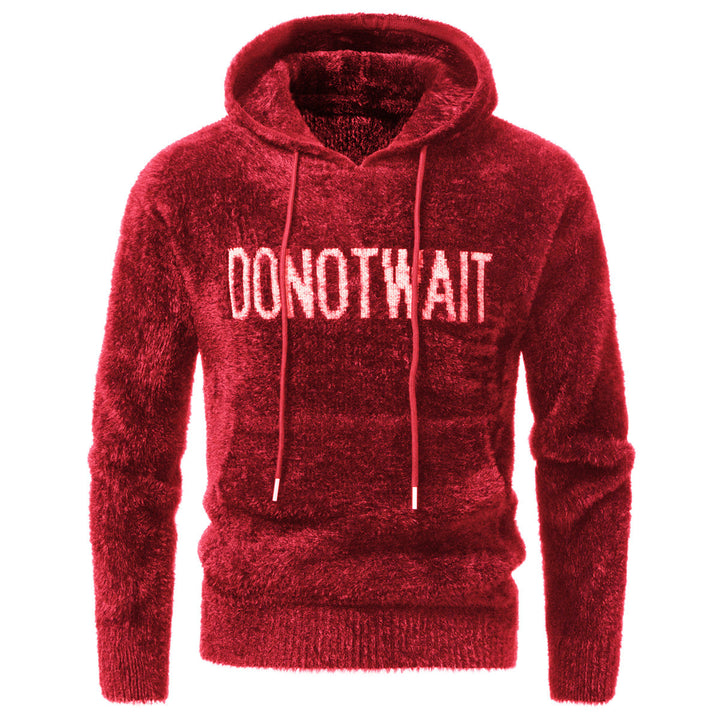 Men's Fluffy Hoodie made of Teddy Fleece with Statement Front Print and Kangaroo Pocket Mune Fashion
