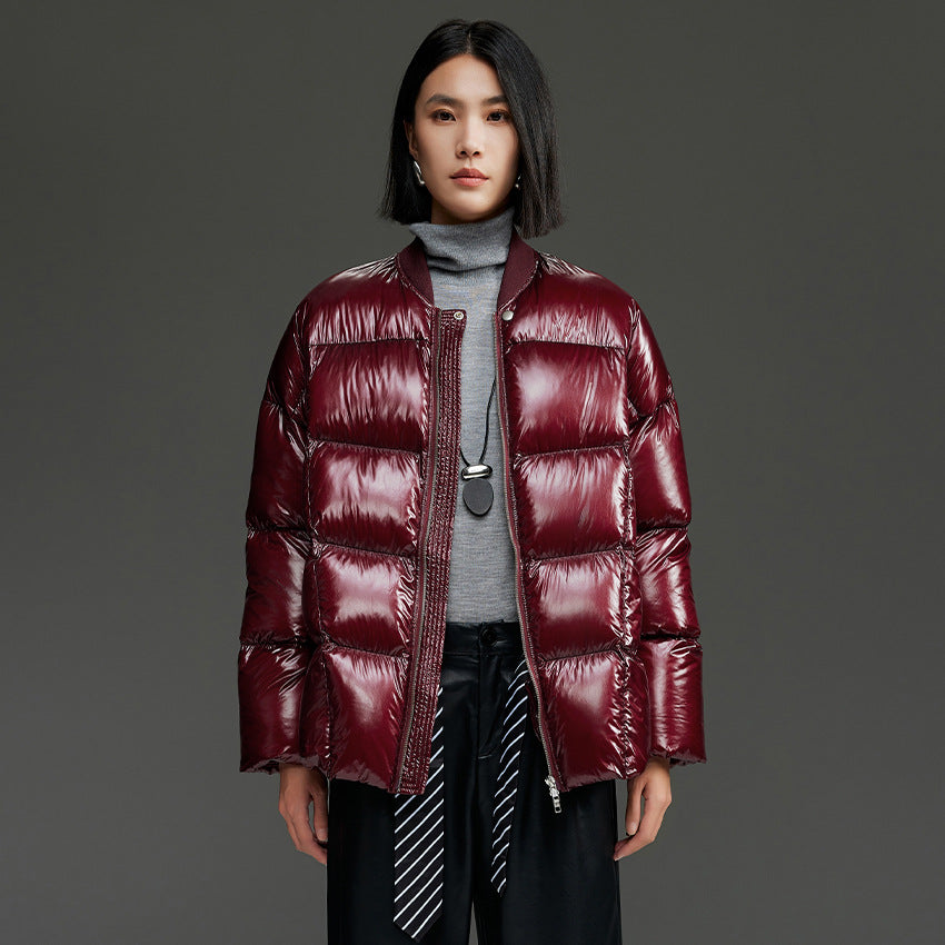 Women's Short Quilted Down Jacket with Shiny Shell and Boxy Silhouette Mune Fashion