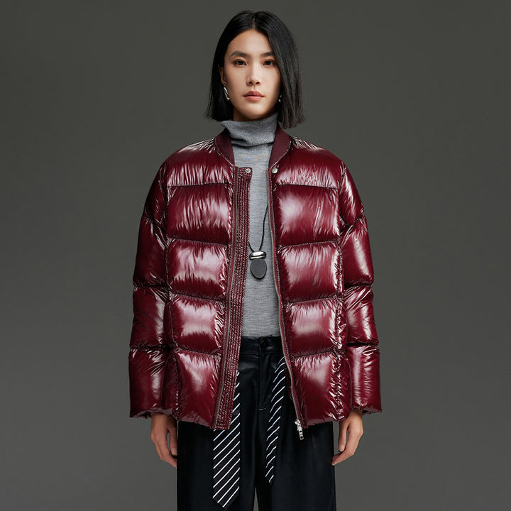 Women's Short Quilted Down Jacket with Shiny Shell and Boxy Silhouette Mune Fashion