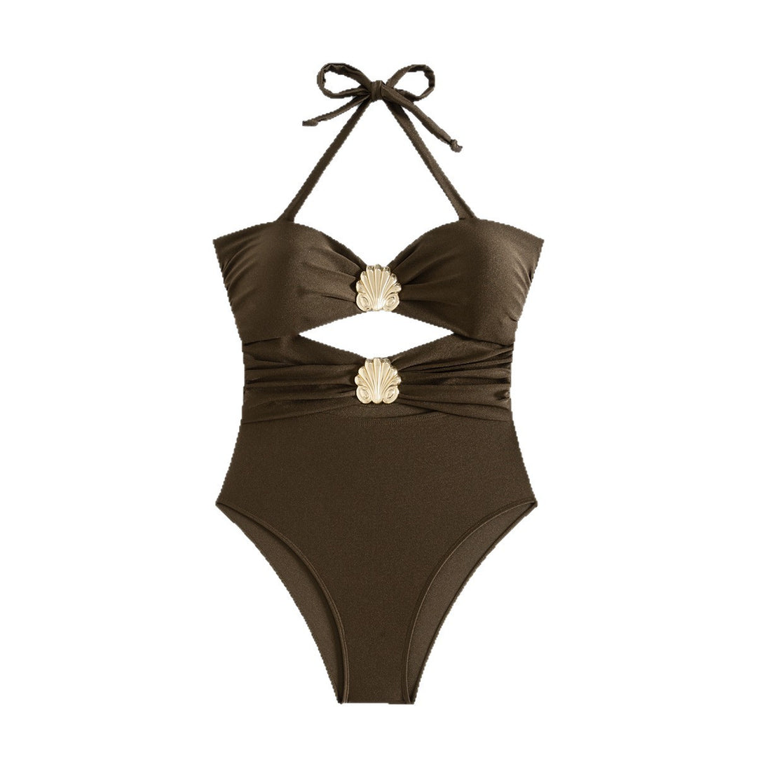 Women High-Quality One-Piece Swimsuit with Stylish Wrap Design and Decorative Shell Detail Mune Fashion
