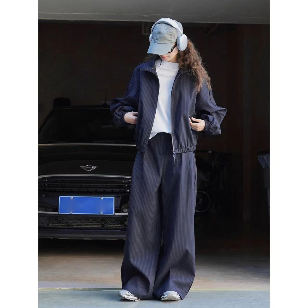 Women wide pinstripe trousers with high waistband and wide leg Mune Fashion