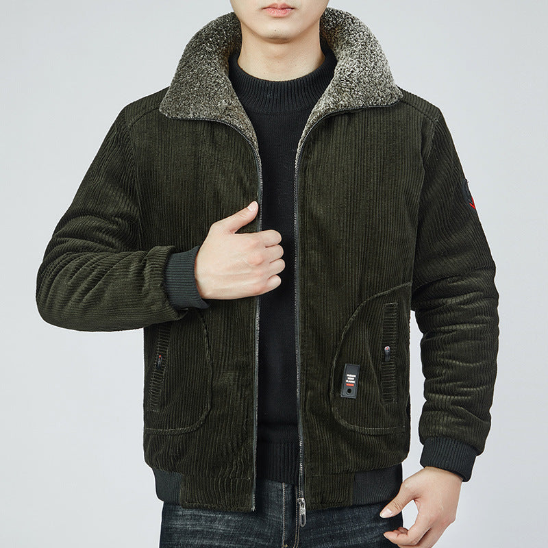 Men's corduroy bomber jacket with sherpa collar, thermo lining, and utility pockets Mune Fashion