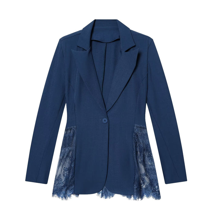 Women's Long Blazer with Inserted Lace Skirt and Tailored Cut Mune Fashion