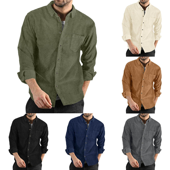Men's Elegant Cord Shirt with Practical Chest Pocket Mune