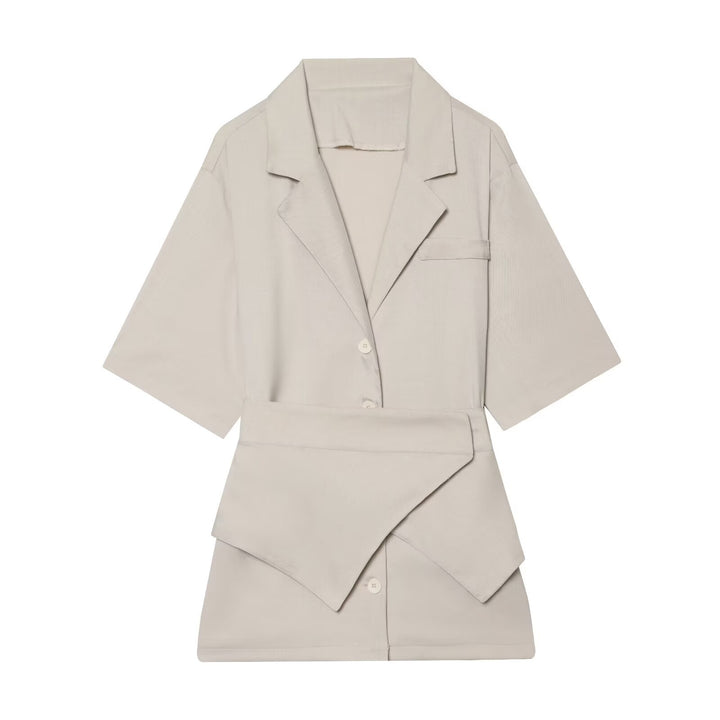 Women's short blazer with waist belt and asymmetrical layered front Mune Fashion
