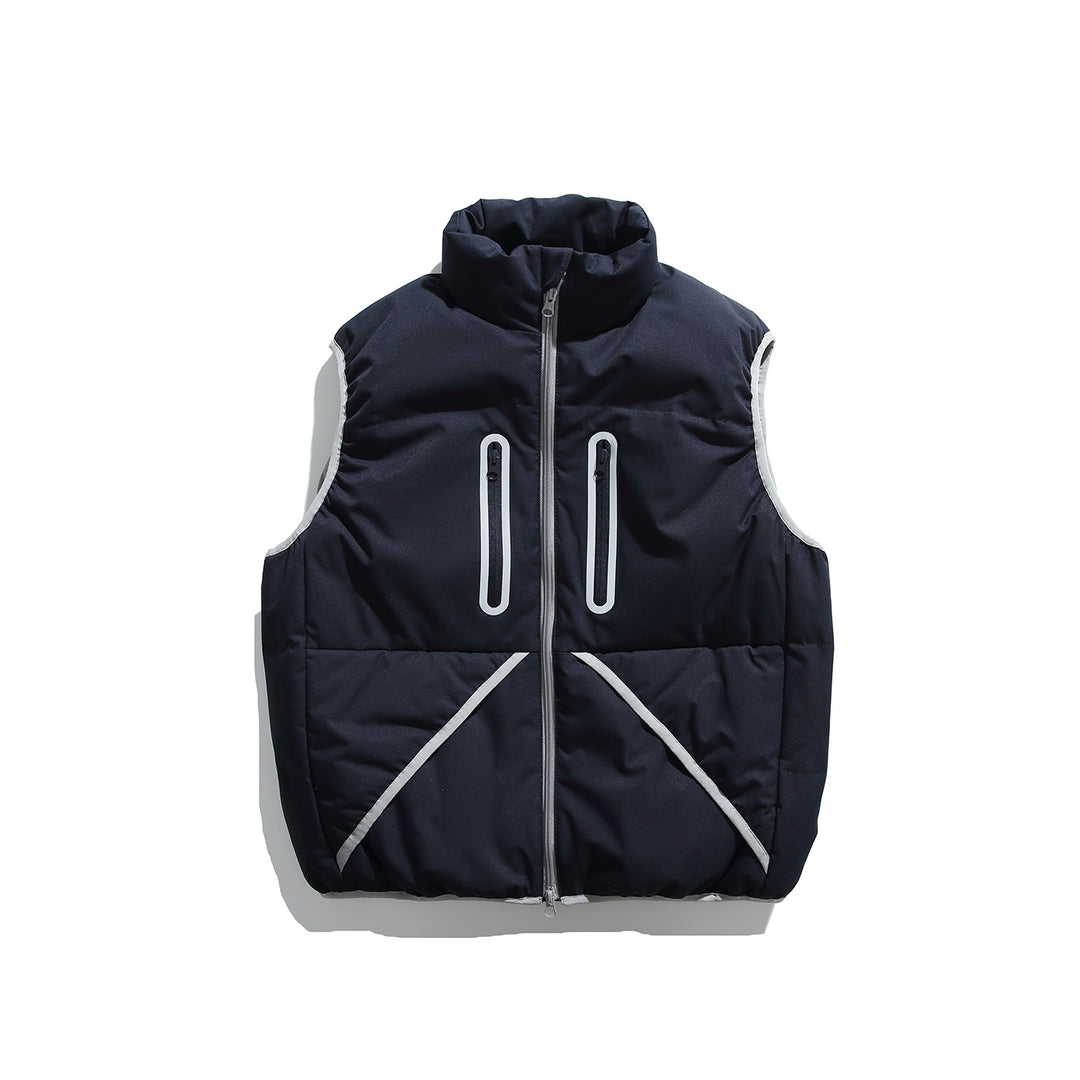 Men's Padded Quilted Vest with High Stand-Up Collar and Vertical Zipper Pockets Mune Fashion