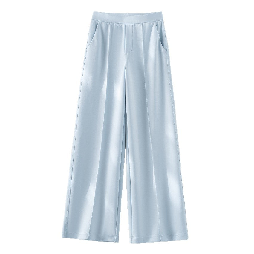 Women's Wide Palazzo Pants made of Ponte Jersey with Elastic Comfort Waistband and Pressed Pleat Mune Fashion