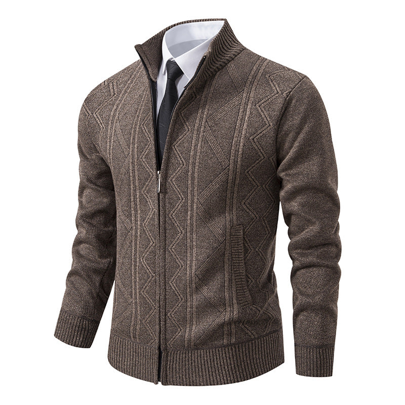 Men's knitted jacket with zipper, stand-up collar and structured cable knit look Mune Fashion