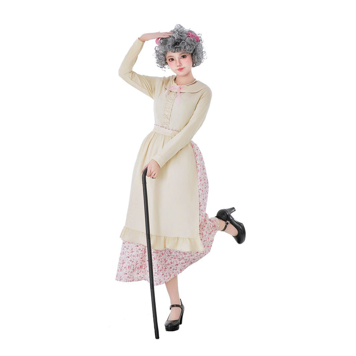 Ladies Vintage Older Costume with Floral Pattern and Ruffle Details Mune Fashion