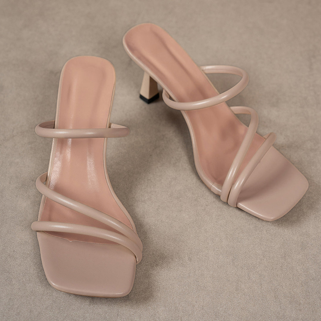 Women's nan minimalist sandal with three narrow straps, square toe shape and feminine funnel heel Mune Fashion