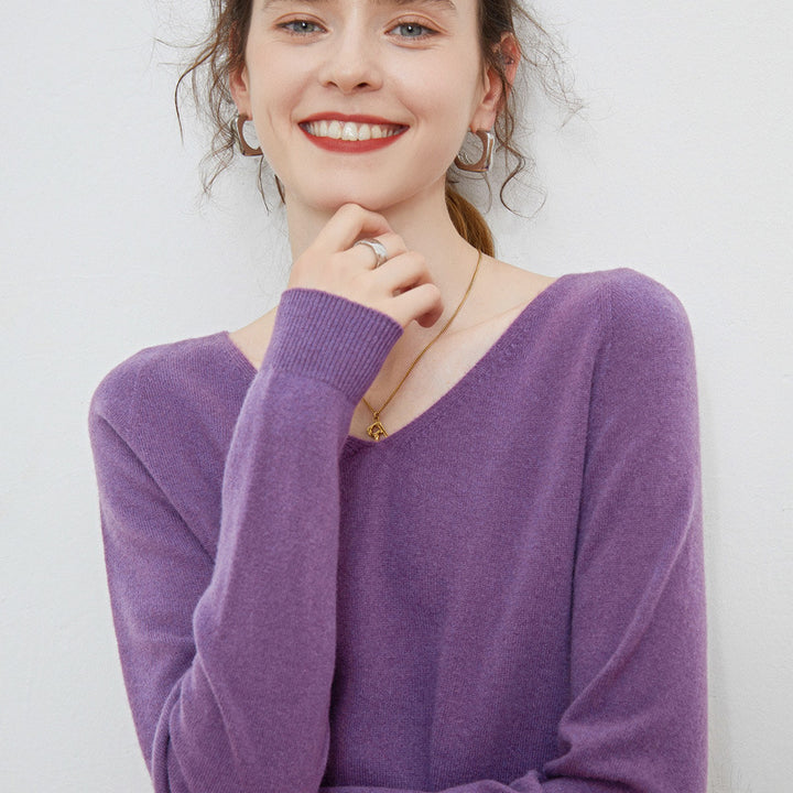 Women's Cozy V-Neck Fine Knit Sweater made of Mohair Mix with Fluffy Surface Mune Fashion